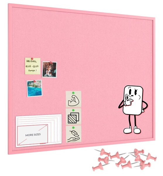 Textilní (filcová) nástěnka růžová 100 × 80 cm, v růžovém dřevěném rámu, TFPINK108P