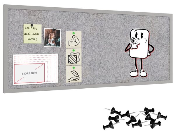 Textilní (filcová) nástěnka 120 × 60 cm, světle šedá, ve světle šedém dřevěném rámu, TFLIGHTG126G