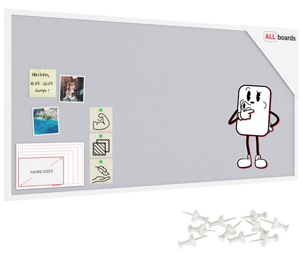 Textilní (filcová) nástěnka bílá 120 × 60 cm, v bílém dřevěném rámu, TFWHITE126W