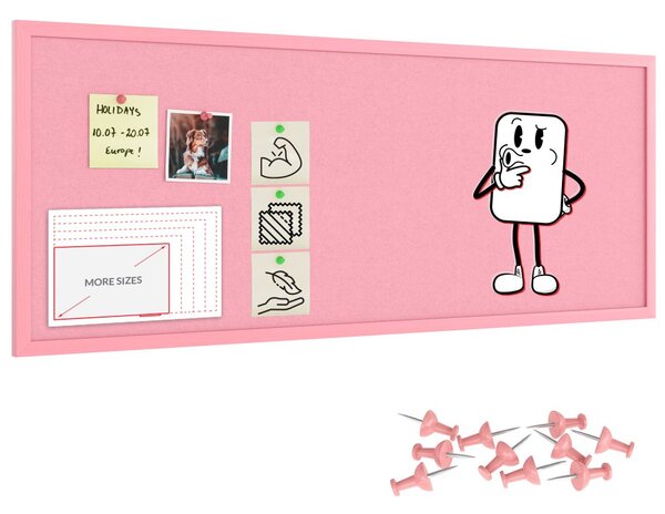 Textilní (filcová) nástěnka růžová 100x40cm, v růžovém dřevěném rámu, TFPINK104P