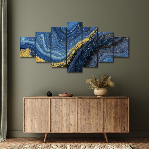 Obraz -Modro-zlatá abstrakce (210x100 cm)