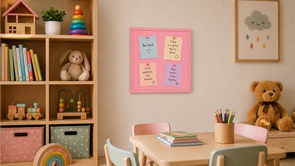 Textilní (filcová) nástěnka růžová  40 × 40 cm, v růžovém dřevěném rámu, TFPINK44P