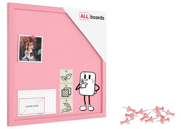 Textilní (filcová) nástěnka růžová  40 × 40 cm, v růžovém dřevěném rámu, TFPINK44P