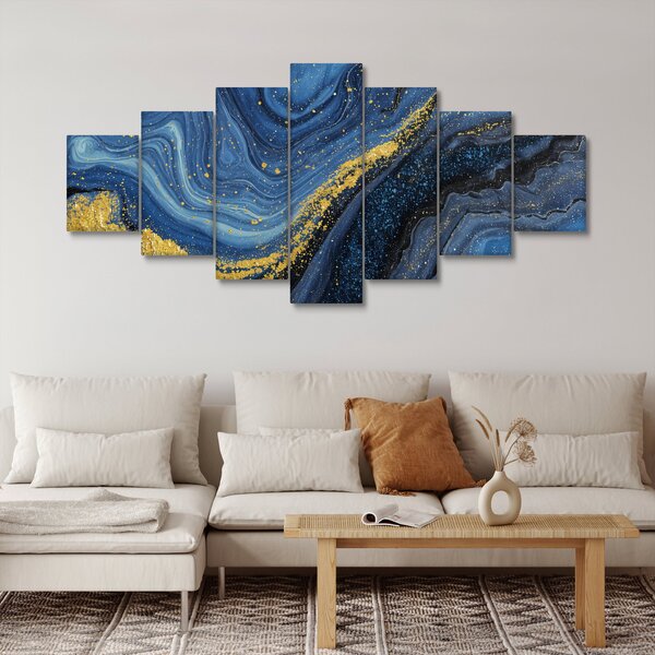Obraz -Modro-zlatá abstrakce (210x100 cm)