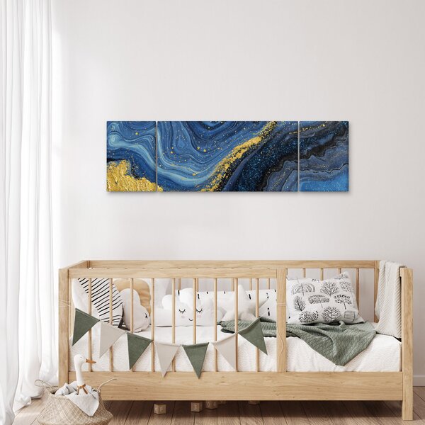 Obraz -Modro-zlatá abstrakce (170x50 cm)