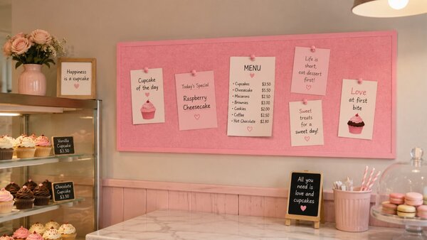 Textilní (filcová) nástěnka růžová 100x40cm, v růžovém dřevěném rámu, TFPINK104P