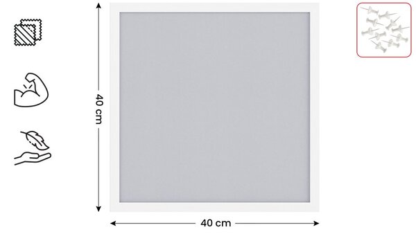 Textilní (filcová) nástěnka bílá  40 × 40 cm, v bílém dřevěném rámu, TFWHITE44W