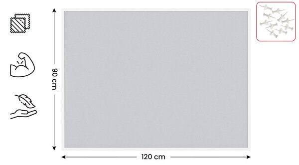 Textilní (filcová) nástěnka bílá 120x90 cm, v bílém dřevěném rámu, TFWHITE129W
