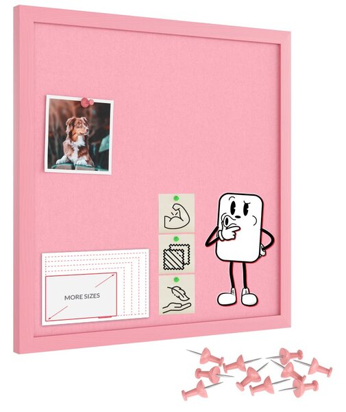 Textilní (filcová) nástěnka růžová  40 × 40 cm, v růžovém dřevěném rámu, TFPINK44P