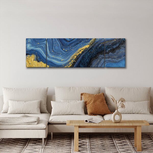 Obraz -Modro-zlatá abstrakce (170x50 cm)
