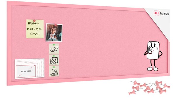 Textilní (filcová) nástěnka růžová 100x40cm, v růžovém dřevěném rámu, TFPINK104P