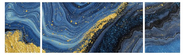 Obraz -Modro-zlatá abstrakce (170x50 cm)