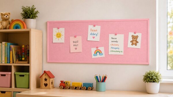 Textilní (filcová) nástěnka růžová 100x40cm, v růžovém dřevěném rámu, TFPINK104P