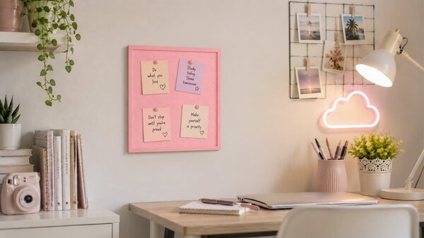 Textilní (filcová) nástěnka růžová  40 × 40 cm, v růžovém dřevěném rámu, TFPINK44P