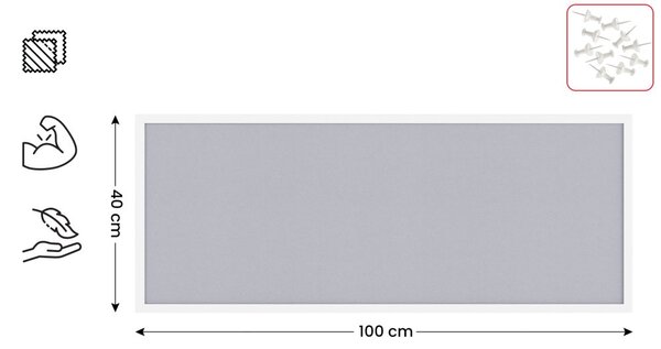 Textilní (filcová) nástěnka bílá 100x40 cm , v bílém dřevěném rámu, TFWHITE104W