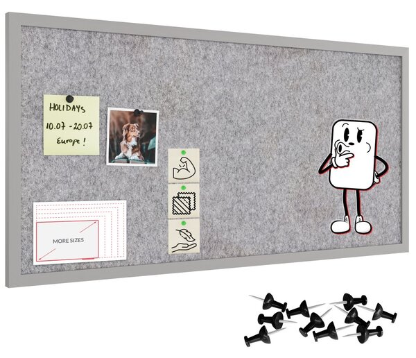 Textilní (filcová) nástěnka 80 × 40 cm, světle šedá, ve světle šedém dřevěném rámu, TFLIGHTG84G
