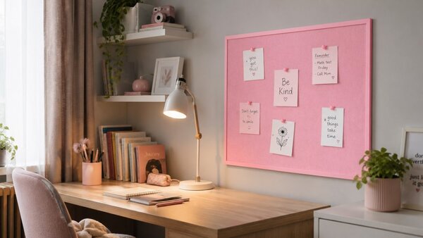 Textilní (filcová) nástěnka růžová  90 × 60 cm, v růžovém dřevěném rámu,TFPINK96P
