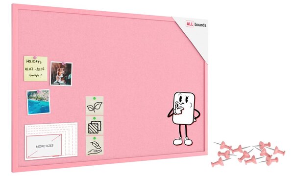 Textilní (filcová) nástěnka růžová  90 × 60 cm, v růžovém dřevěném rámu,TFPINK96P