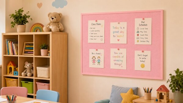 Textilní (filcová) nástěnka růžová  90 × 60 cm, v růžovém dřevěném rámu,TFPINK96P