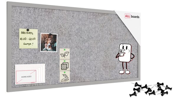 Textilní (filcová) nástěnka 80 × 40 cm, světle šedá, ve světle šedém dřevěném rámu, TFLIGHTG84G