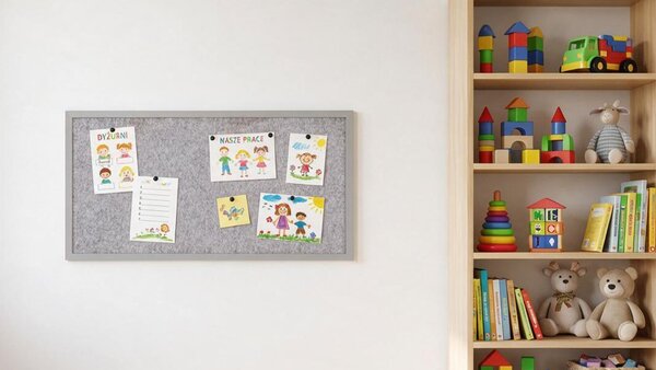 Textilní (filcová) nástěnka 80 × 40 cm, světle šedá, ve světle šedém dřevěném rámu, TFLIGHTG84G