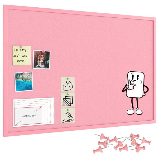 Textilní (filcová) nástěnka růžová  90 × 60 cm, v růžovém dřevěném rámu,TFPINK96P