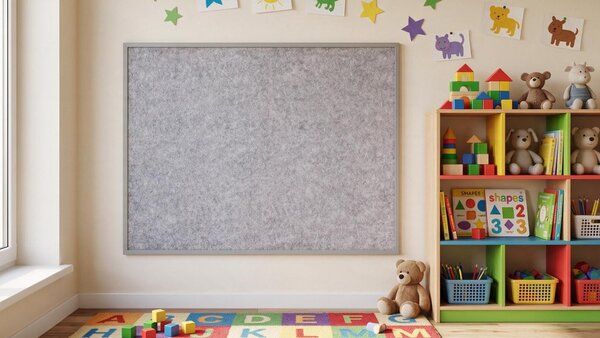 Textilní (filcová) nástěnka 120x90 cm, světle šedá, ve světle šedém dřevěném rámu, TFLIGHTG129G