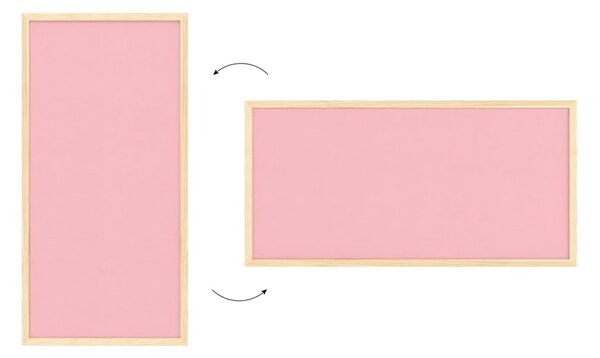 Textilní (plstěná) tabule 80 × 40 cm, růžová, v lakovaném dřevěném rámu, TFPINK84P