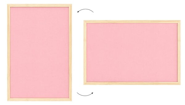 Textilní (plstěná) tabule 60 × 40 cm, růžová, v lakovaném dřevěném rámu, TFPINK64P