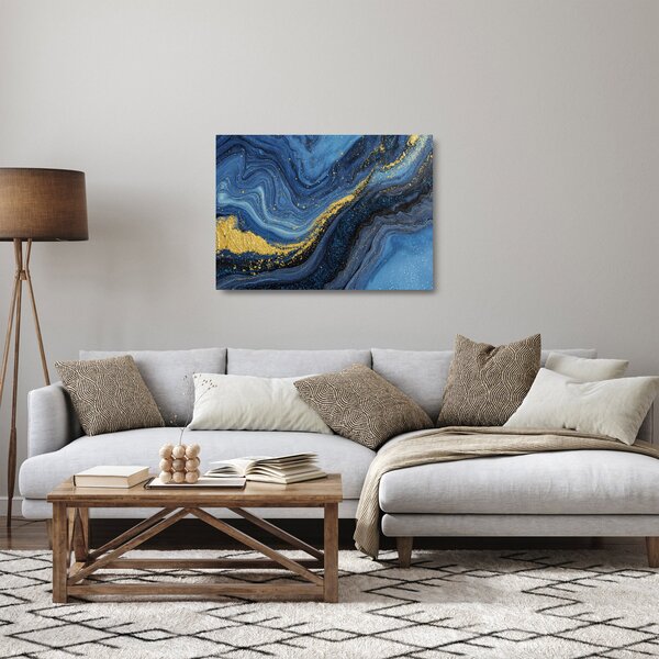 Skleněný obraz -Modro-zlatá abstrakce (70x50 cm)