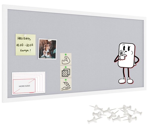 Textilní (filcová) nástěnka bílá 80 × 40 cm, v bílém dřevěném rámu, TFWHITE84W