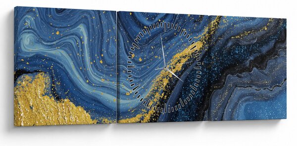 Obraz -Modro-zlatá abstrakce (s hodinami) (90x30 cm)