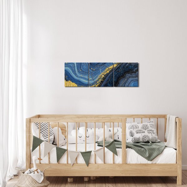 Obraz -Modro-zlatá abstrakce (s hodinami) (90x30 cm)