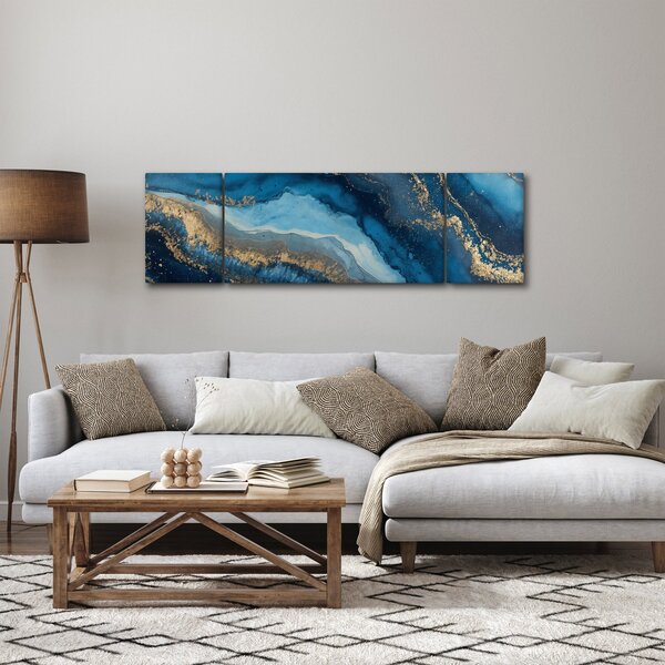 Obraz - Modrá mramorová abstrakce (170x50 cm)