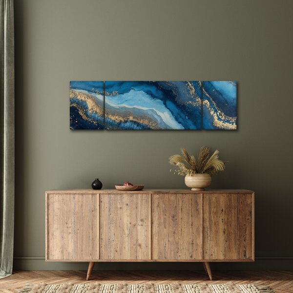 Obraz - Modrá mramorová abstrakce (170x50 cm)