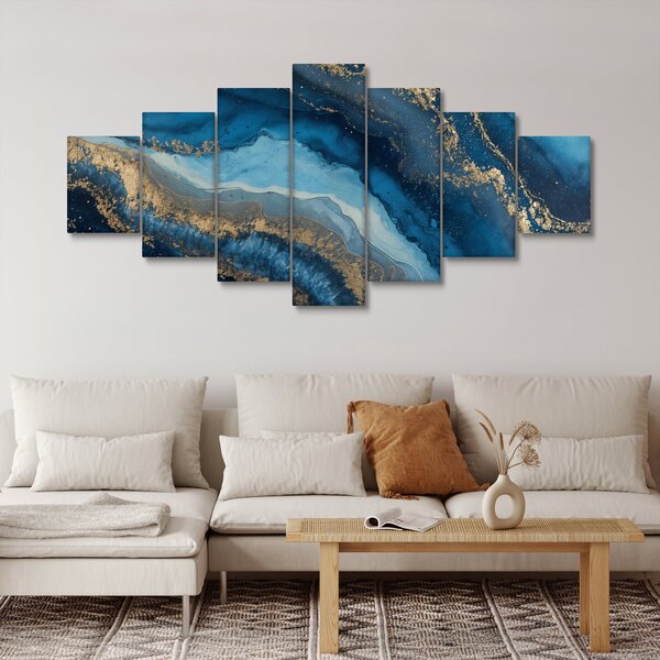 Obraz - Modrá mramorová abstrakce (210x100 cm)