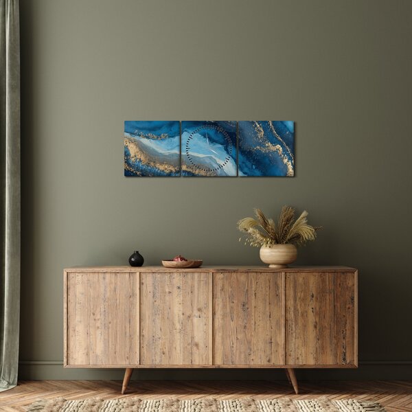 Obraz - Modrá mramorová abstrakce (s hodinami) (90x30 cm)