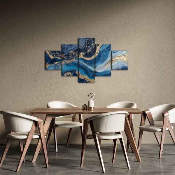 Obraz - Modrozlatý abstraktní mramor (125x70 cm)