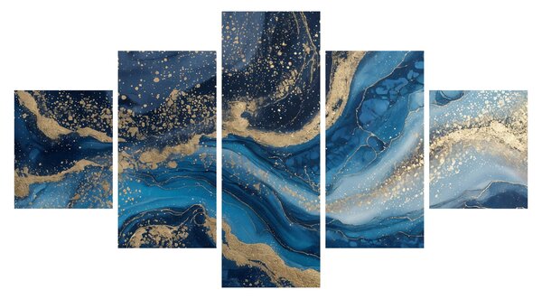Obraz - Modrozlatý abstraktní mramor (125x70 cm)