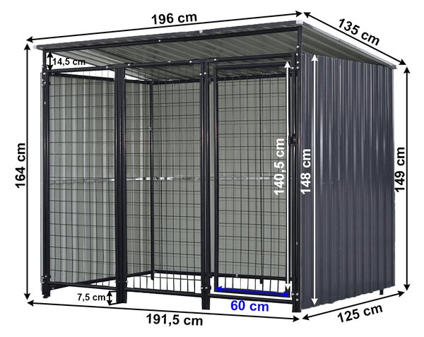 KONDELA Voliéra pro psa, 191,5x125x148 cm, antracit, DOGNY TYP 2