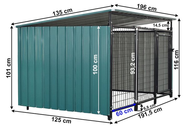 KONDELA Voliéra pro psa, 191,5x125x100 cm, tmavozelená, DOGNY TYP 5