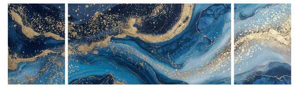 Obraz - Modrozlatý abstraktní mramor (170x50 cm)