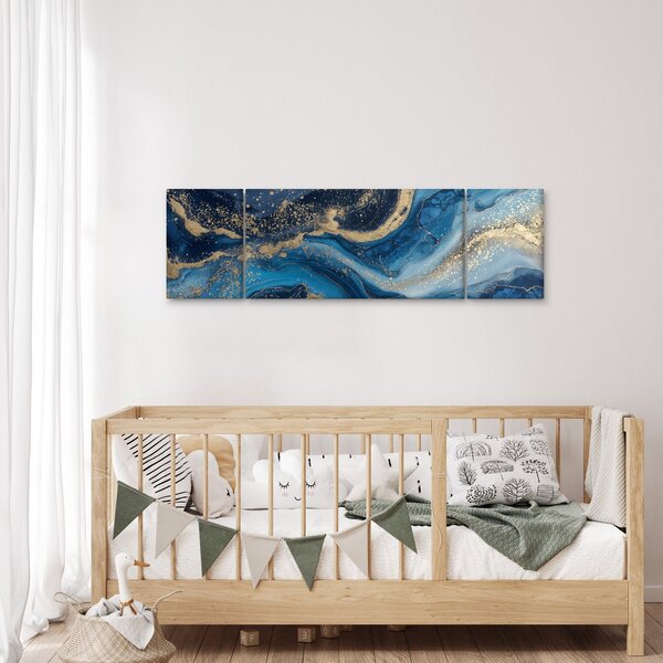 Obraz - Modrozlatý abstraktní mramor (170x50 cm)