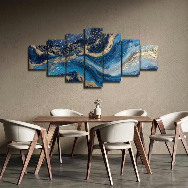 Obraz - Modrozlatý abstraktní mramor (210x100 cm)