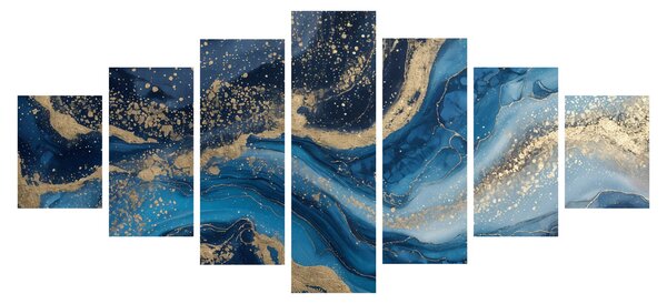 Obraz - Modrozlatý abstraktní mramor (210x100 cm)