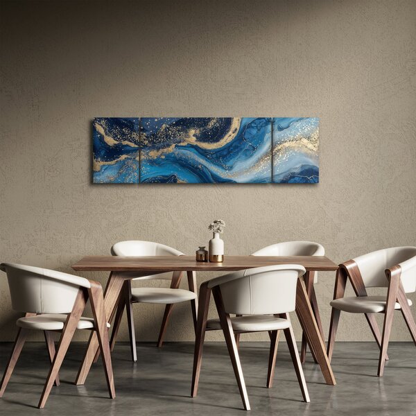 Obraz - Modrozlatý abstraktní mramor (170x50 cm)