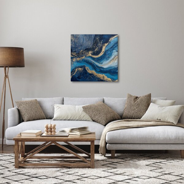 Obraz - Modrozlatý abstraktní mramor (30x30 cm)