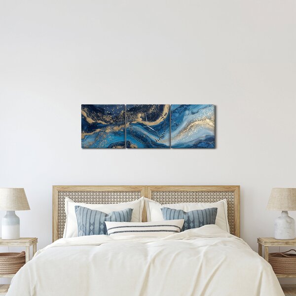 Obraz - Modrozlatý abstraktní mramor (s hodinami) (90x30 cm)