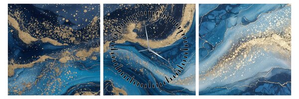 Obraz - Modrozlatý abstraktní mramor (s hodinami) (90x30 cm)