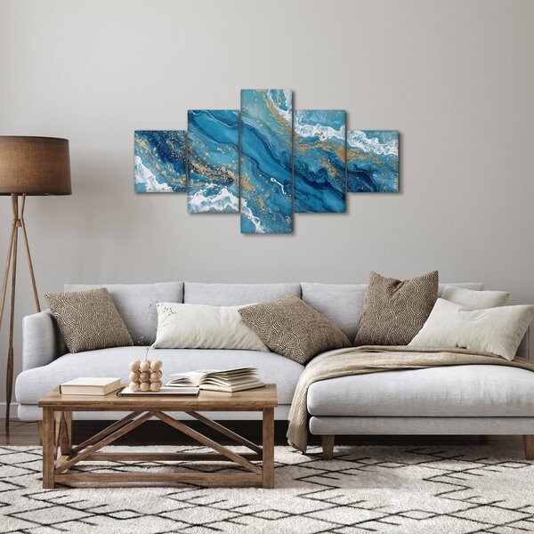Obraz - Bleděmodrý mramor se zlatem II. (125x70 cm)